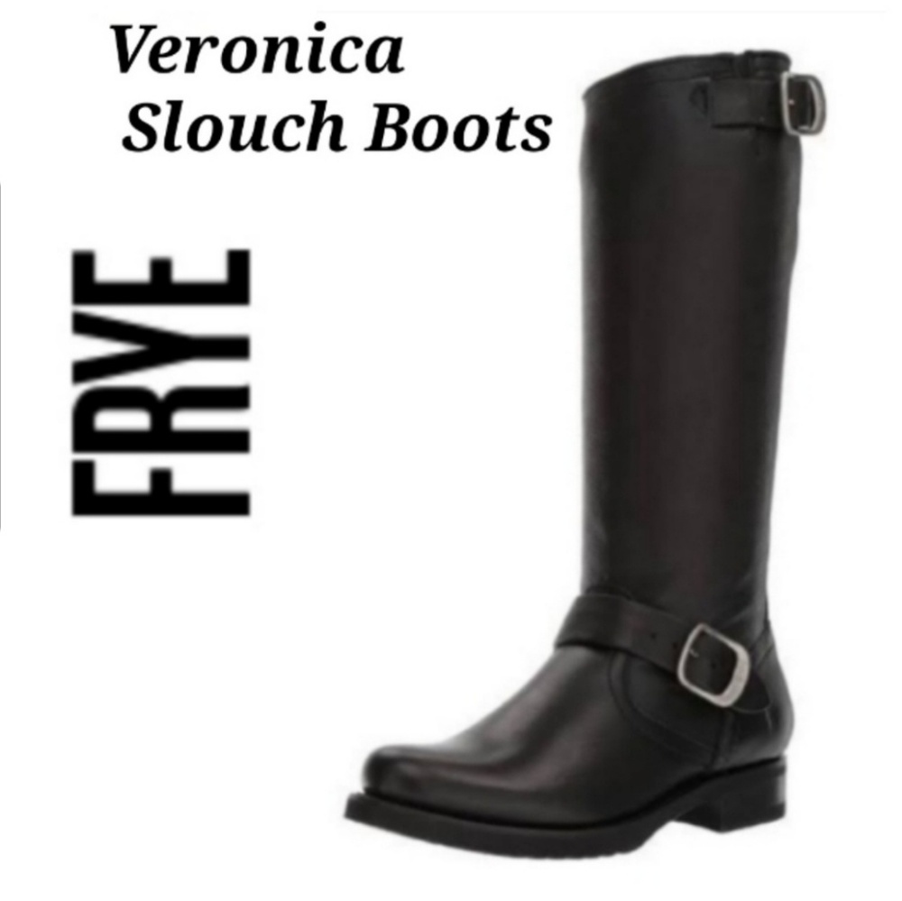 Frye Veronica Slouch Black Motorcycle Boots